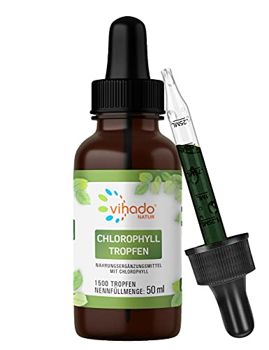 Vihado flüssige Chlorophyll Tropfen aus reinem Alfalfa - Lebenselexier mit energetisiertem Quellwasser ohne Zusatzstoffe, 50 ml (1.500 Tropfen)  