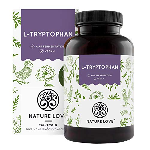 NATURE LOVE® L-Tryptophan – 240 Kapseln, laborgeprüft, hochdosiert mit 500 mg je Tagesdosis, vegan und in Deutschland produziert – ohne unnötige Zusätze  
